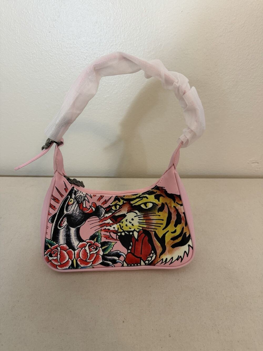 Ed Hardy X Siberia Hills Collab Pink Vinyl Shoulder Bag NWOT